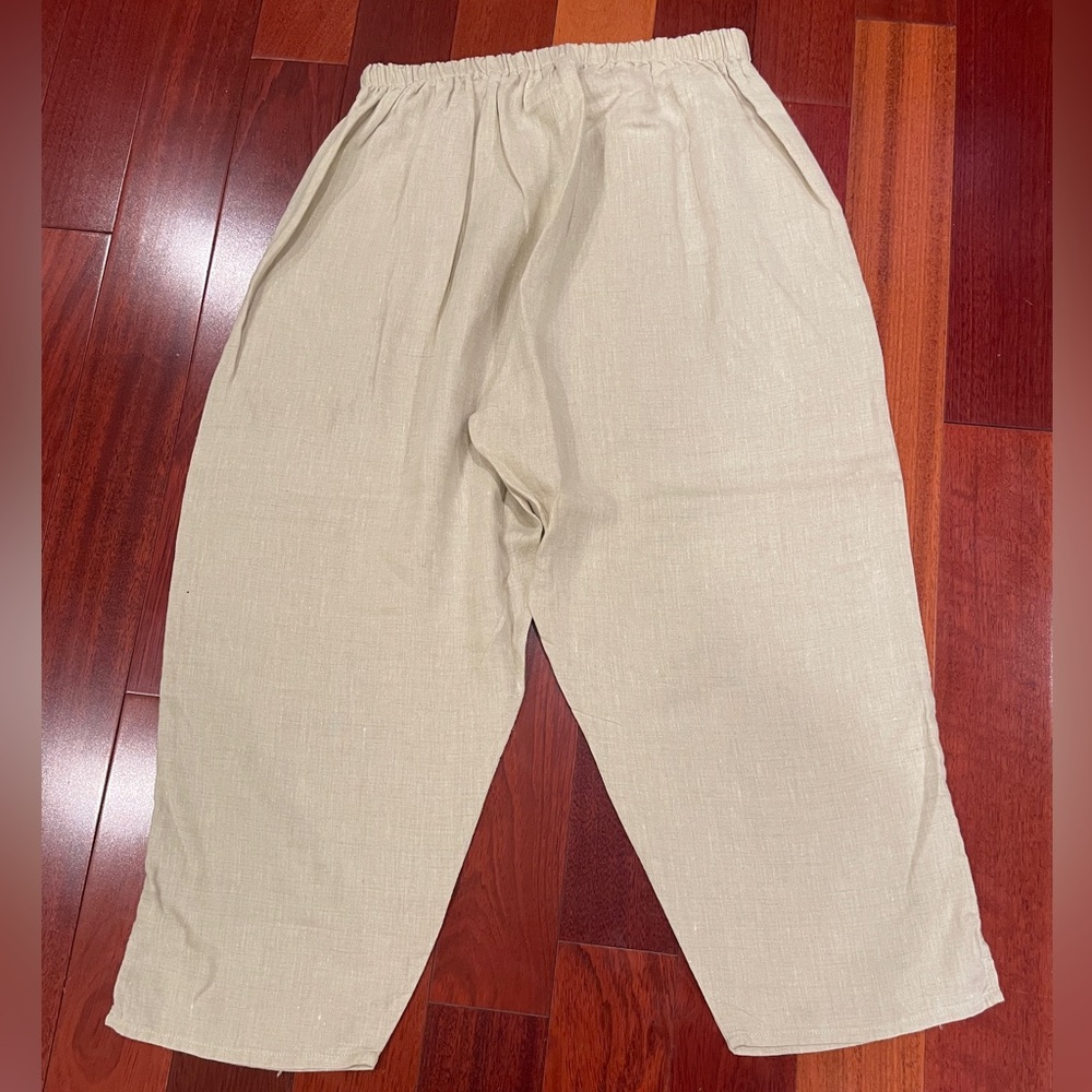 Vintage Flax Natural Linen Trousers. Relaxed Fit. Size Large.